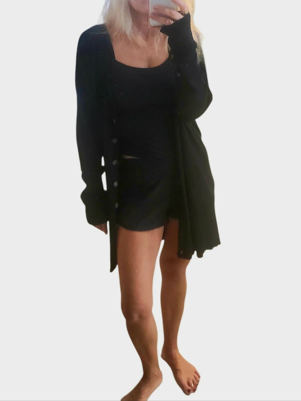 Y2K Cashmere Silk Cotton Dialogue Black Knit Button-Front Cardigan Sweater Dress